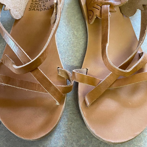 Ancient Greek Sandals Nude Tooled Leather Size 7 Bohemian - Picture 2 of 8